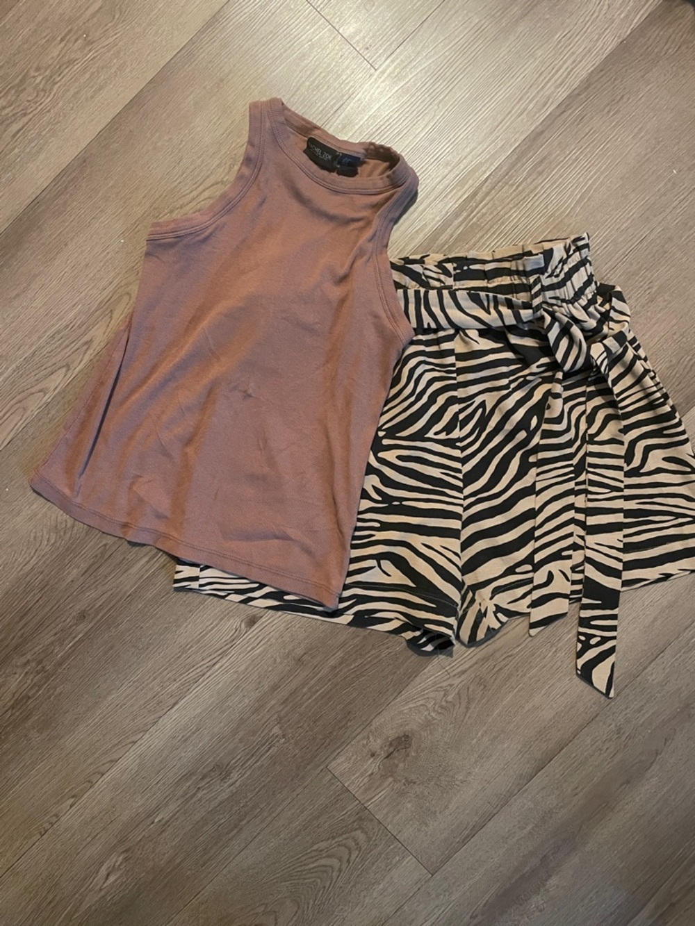 Rachel Zoe Ribbed Tank Top - brown and Zebra Shorts